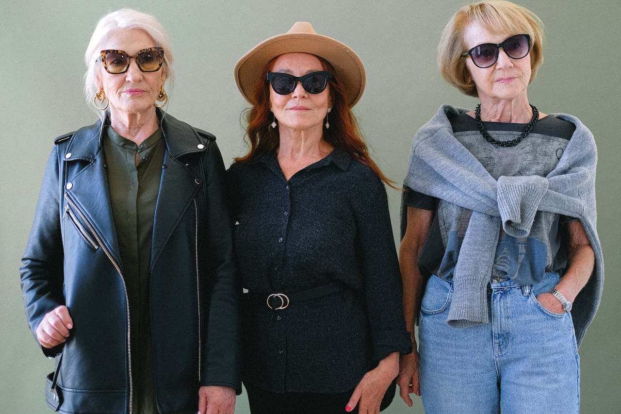 Elderly women in sunglasses and trendy clothes