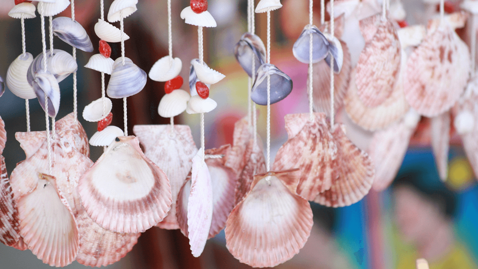 a colorful wind chime hangs